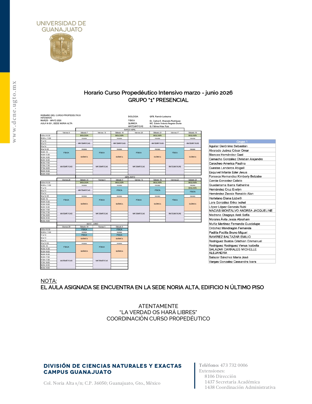 horario intensivo marzo 2026 2