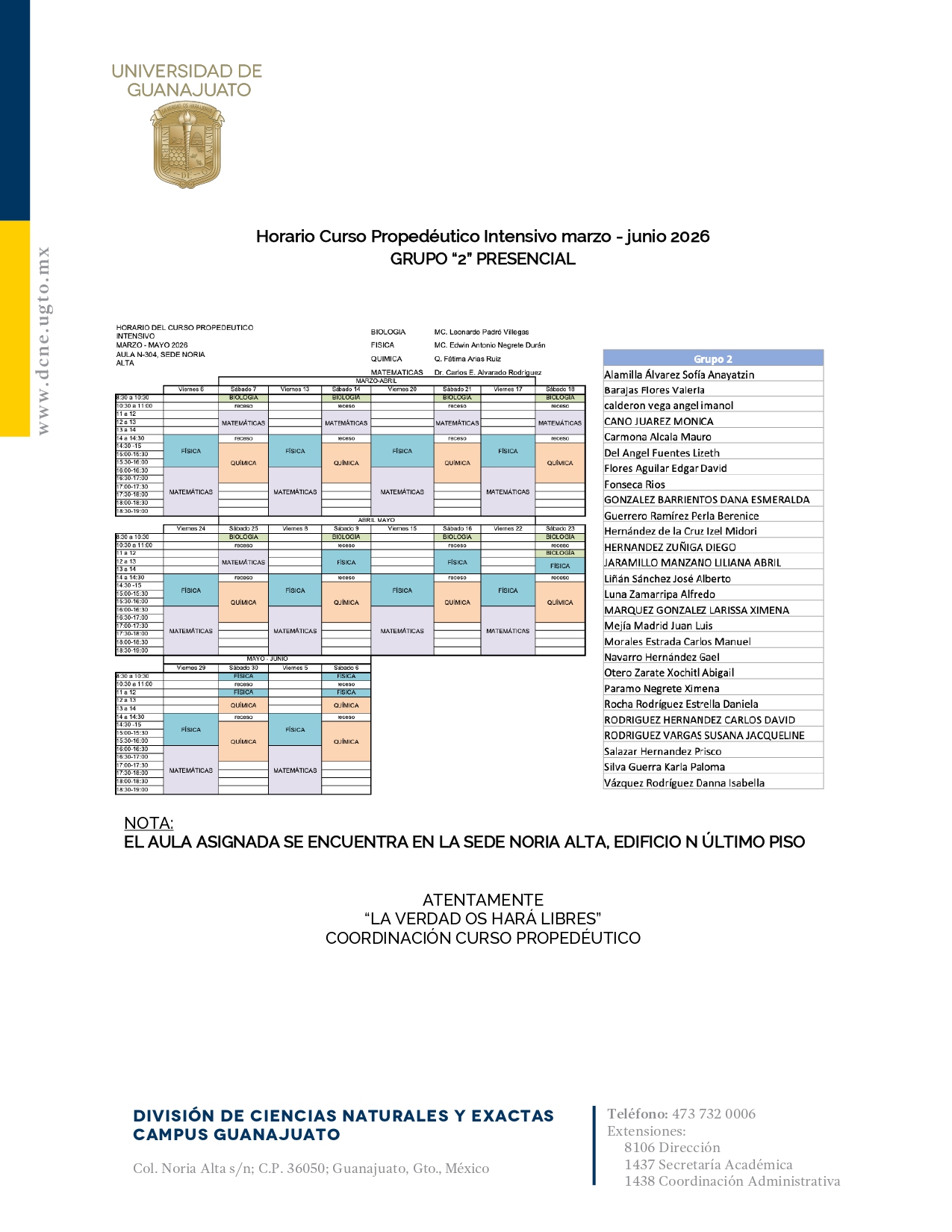 horario intensivo marzo 2026 3