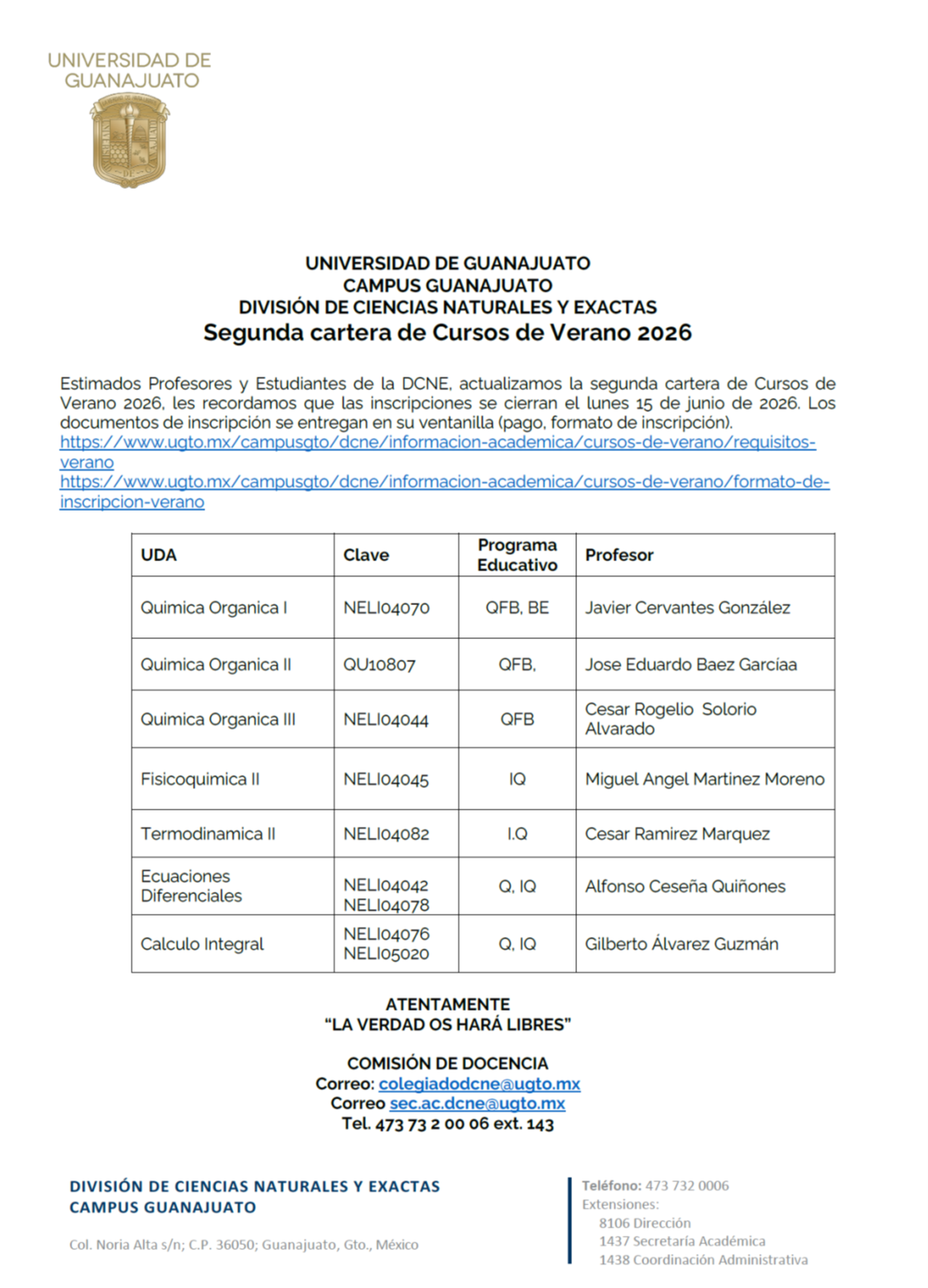 Segunda cartera de cursos de verano 2026