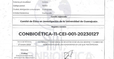 Registro ante la Comisión Nacional de Bióetica, del Comité de Ética en la Investigación de la Universidad de Guanajuato