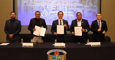 Firma Campus Guanajuato de la UG convenio con Hirschmann Automotive México; estudiantes accederán a prácticas y vacantes laborales
