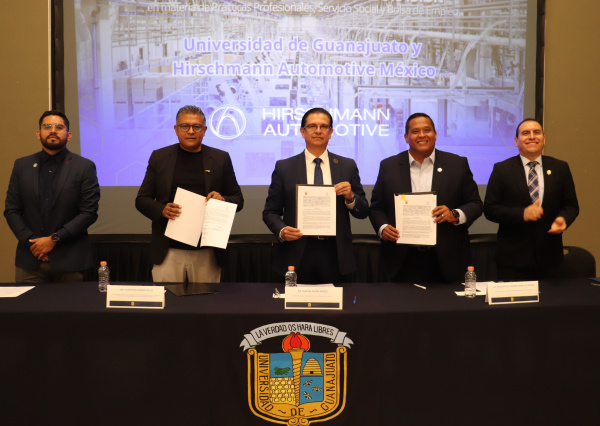 Firma Campus Guanajuato de la UG convenio con Hirschmann Automotive México; estudiantes accederán a prácticas y vacantes laborales