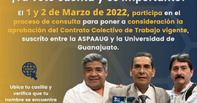 Convoca la ASPAAUG a participar en el proceso de votación para legitimación del contrato colectivo de trabajo 